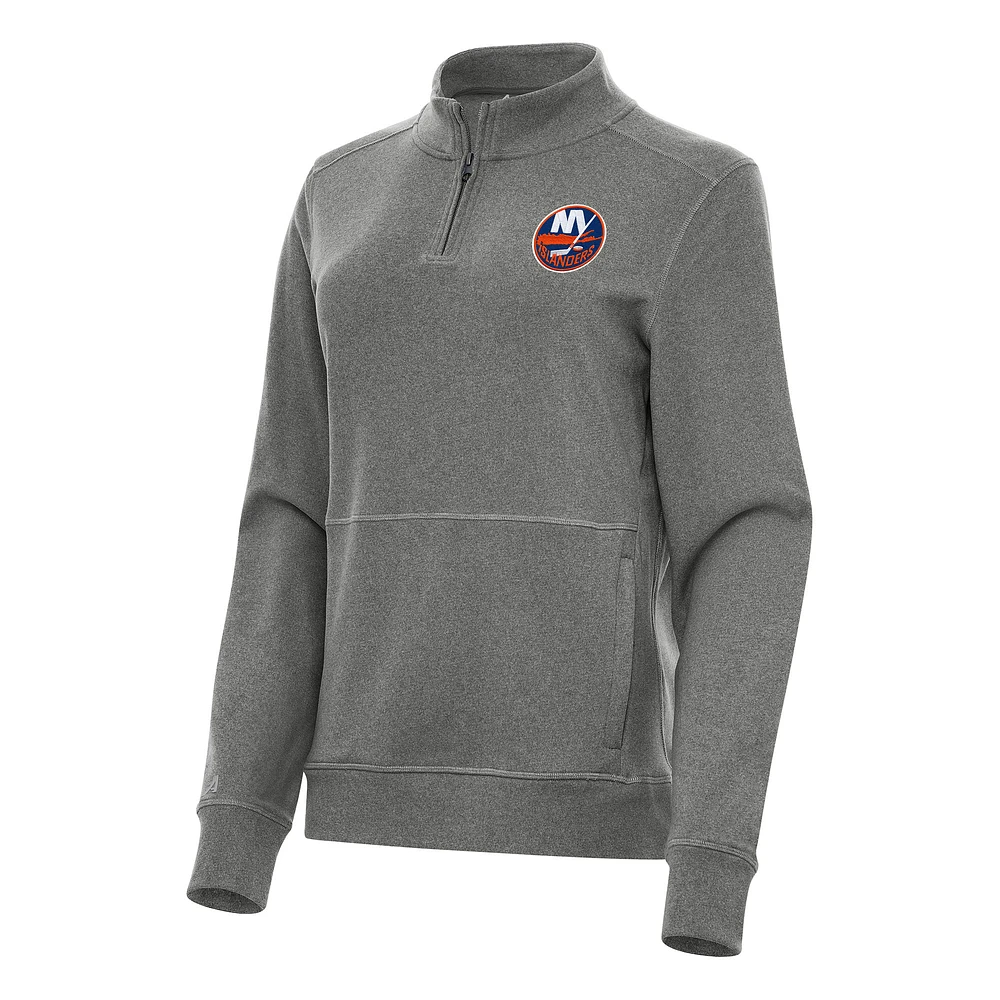Women's Antigua Heather Black New York Islanders Crush Quarter-Zip Fleece Sweatshirt