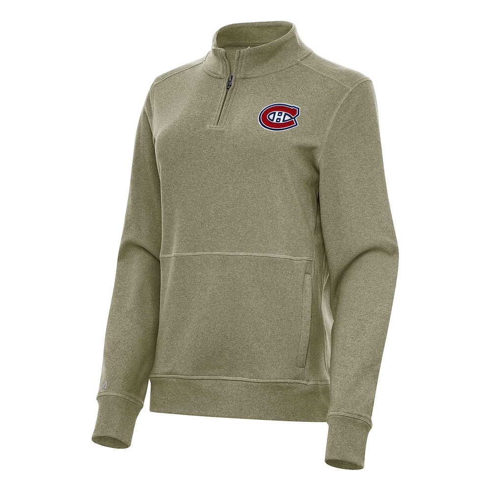 Women's Antigua Olive Montreal Canadiens Crush Quarter-Zip Fleece Sweatshirt