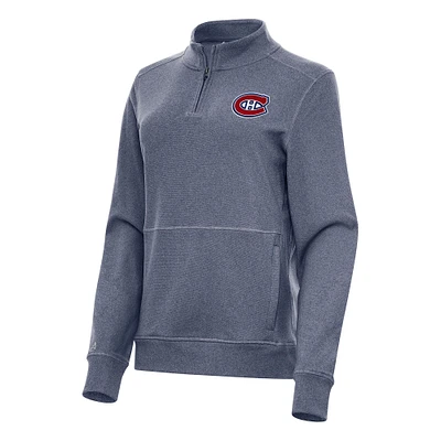 Women's Antigua Heather Navy Montreal Canadiens Crush Quarter-Zip Fleece Sweatshirt