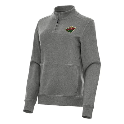 Women's Antigua Heather Black Minnesota Wild Crush Quarter-Zip Fleece Sweatshirt