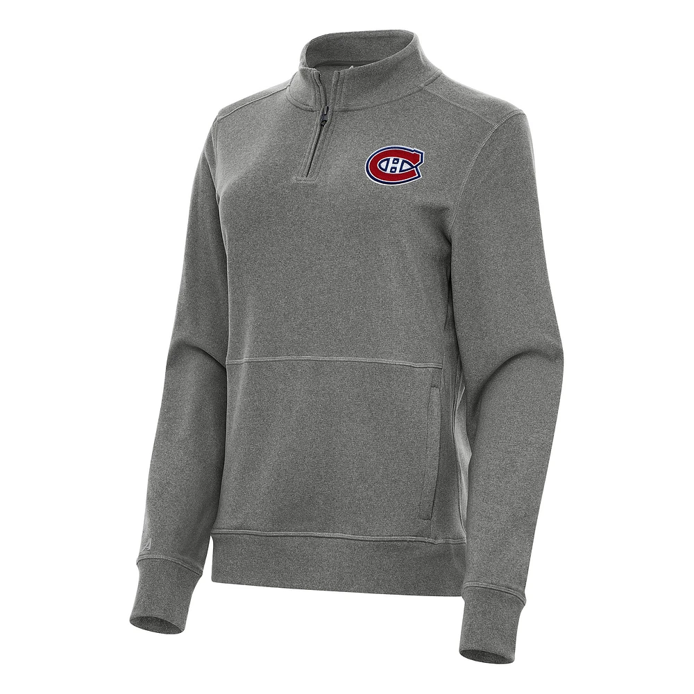 Women's Antigua Heather Black Montreal Canadiens Crush Quarter-Zip Fleece Sweatshirt