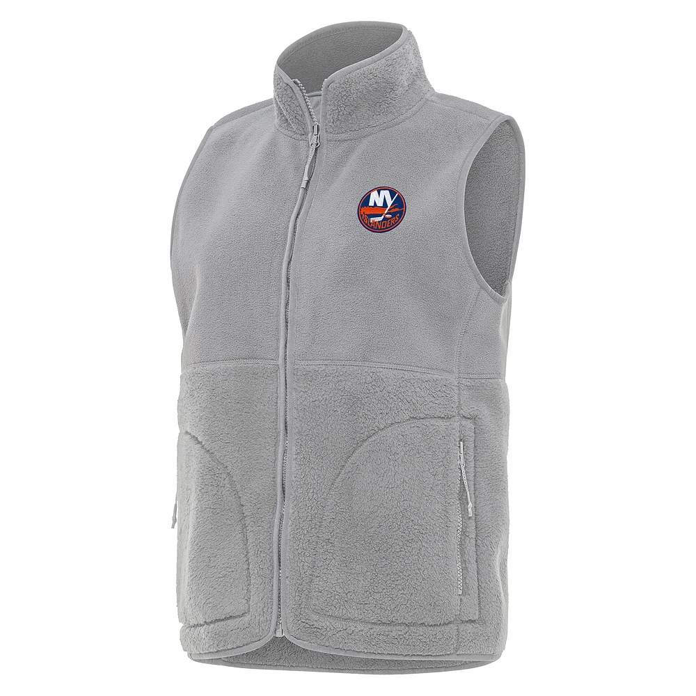 Women's Antigua Gray New York Islanders Nostalgic Full-Zip Vest
