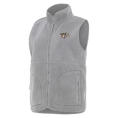 Women's Antigua Gray Nashville Predators Nostalgic Full-Zip Vest