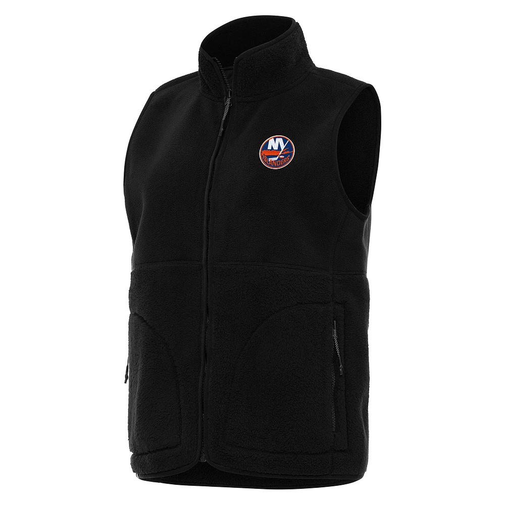 Women's Antigua Black New York Islanders Nostalgic Full-Zip Vest