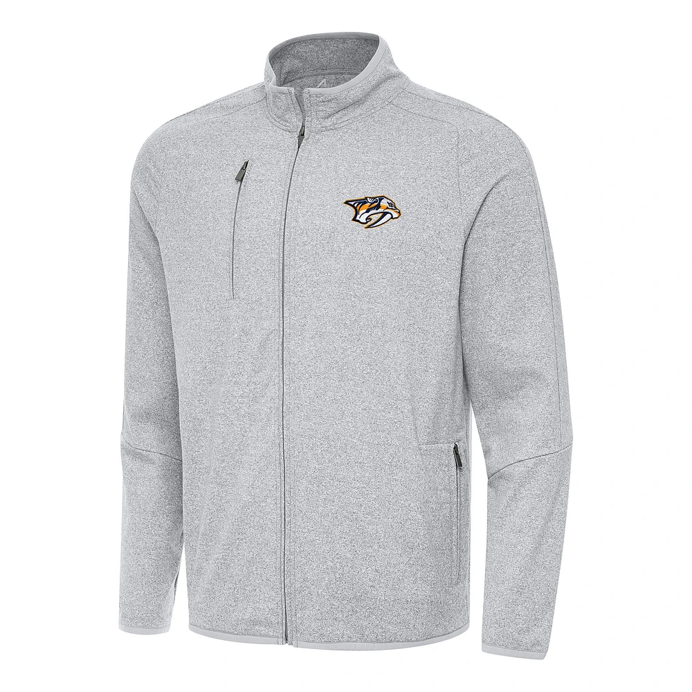 Men's Antigua Heather Gray Nashville Predators Hold-Up Full-Zip Tri-Blend Jacket