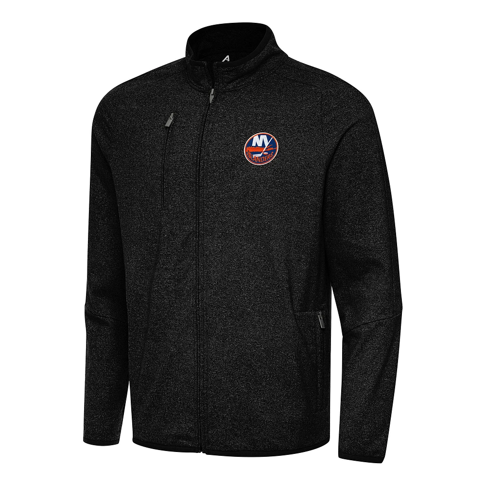 Men's Antigua Heather Black New York Islanders Hold-Up Full-Zip Tri-Blend Jacket