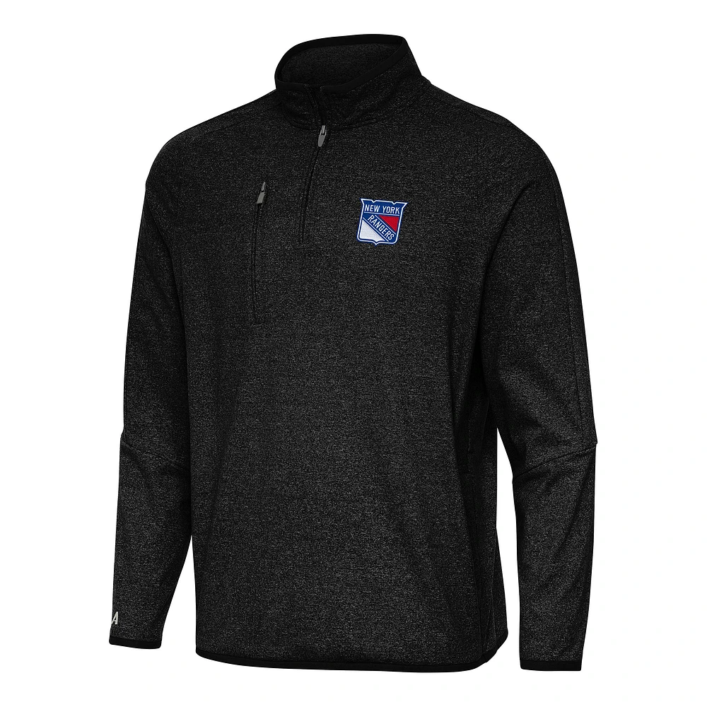 Men's Antigua Heather Black New York Rangers Certain Quarter-Zip Tri-Blend Sweatshirt
