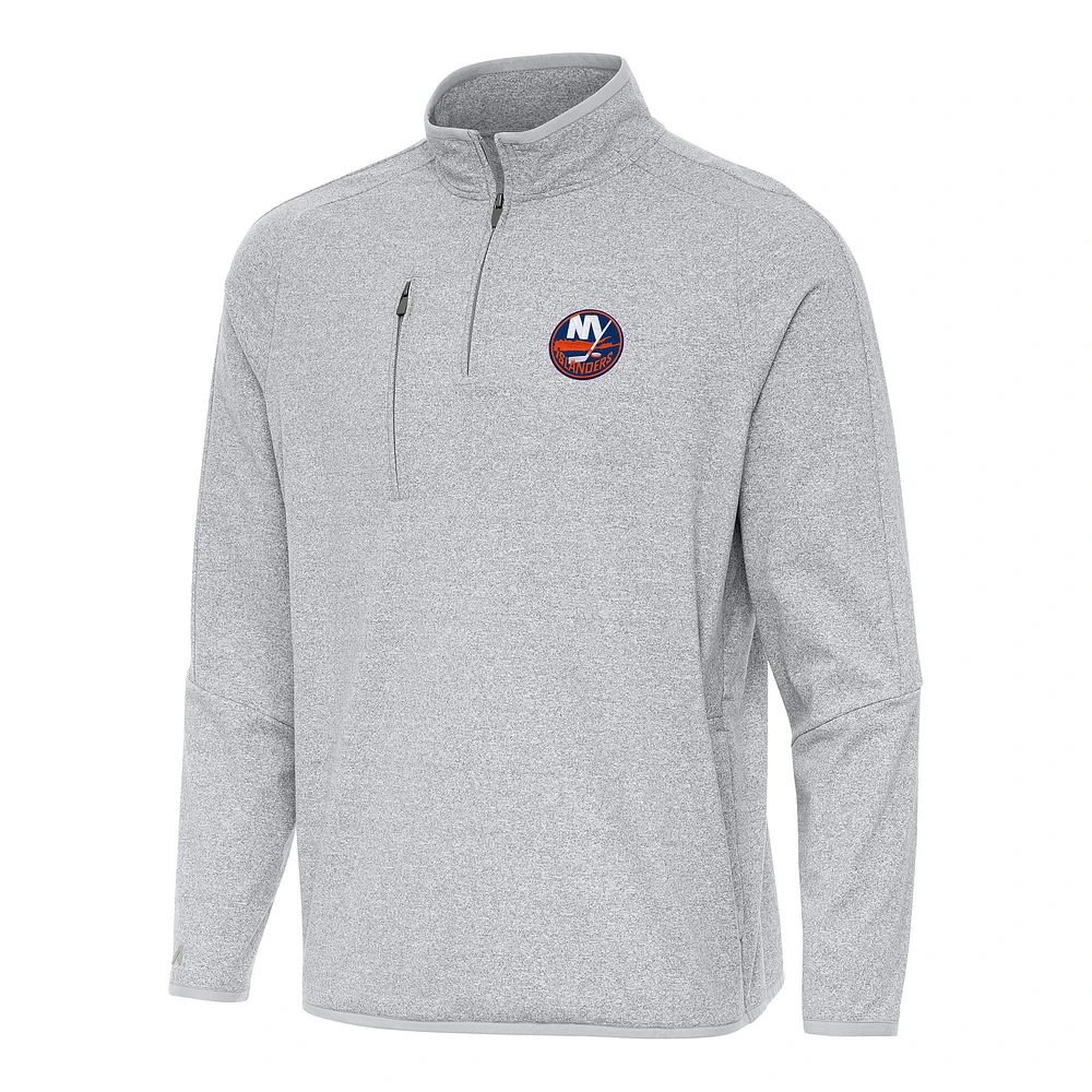 Men's Antigua Heather Gray New York Islanders Certain Quarter-Zip Tri-Blend Sweatshirt