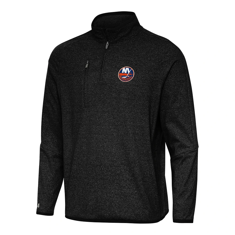 Men's Antigua Heather Black New York Islanders Certain Quarter-Zip Tri-Blend Sweatshirt