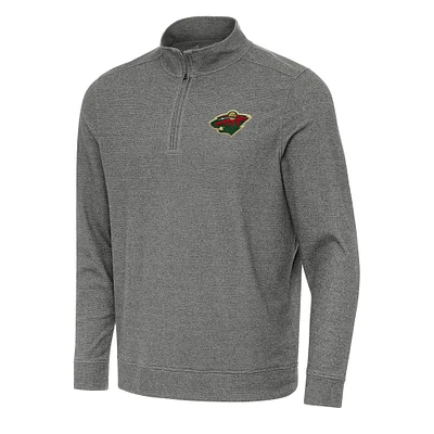 Men's Antigua Heather Black Minnesota Wild Subtle Quarter-Zip Sweatshirt