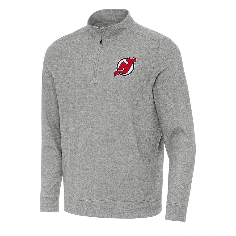 Men's Antigua Heather Gray New Jersey Devils Subtle Quarter-Zip Sweatshirt