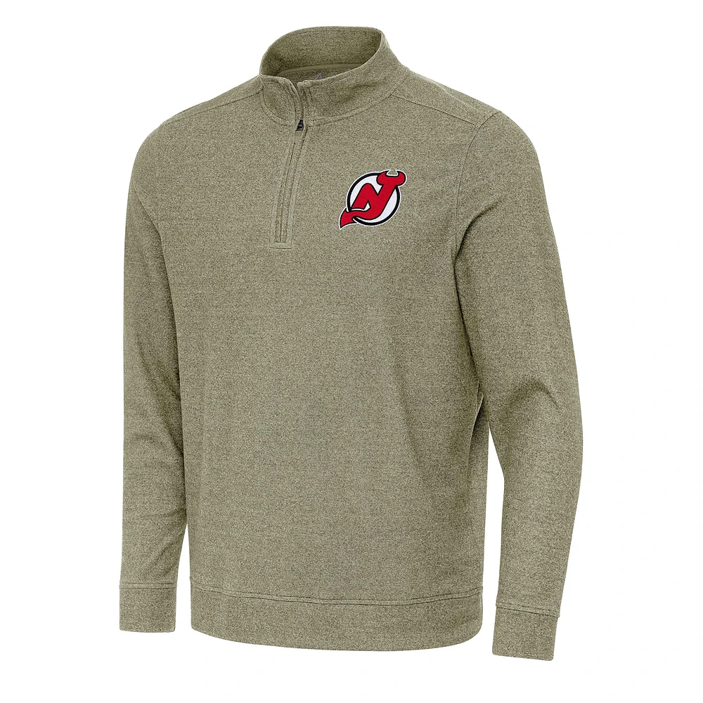 Men's Antigua Olive New Jersey Devils Subtle Quarter-Zip Sweatshirt