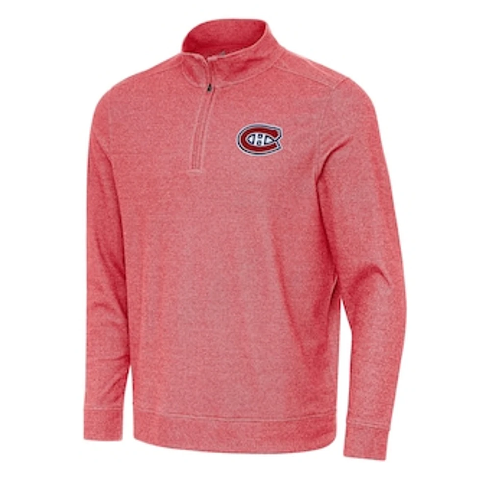 Men's Antigua Heather Red Montreal Canadiens Subtle Quarter-Zip Sweatshirt