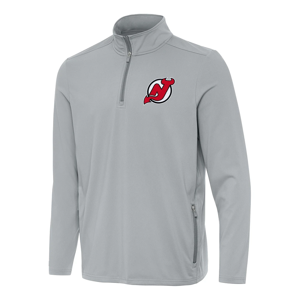 Men's Antigua Gray New Jersey Devils Perilous Quarter-Zip Sweatshirt