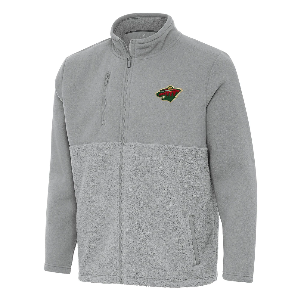 Men's Antigua Gray Minnesota Wild Daily Fused Full-Zip Jacket