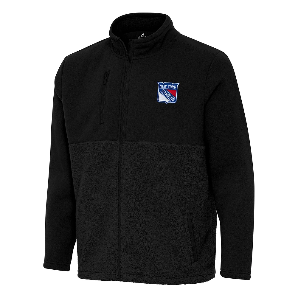 Men's Antigua Black New York Rangers Daily Fused Full-Zip Jacket