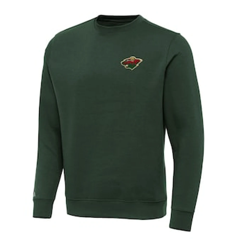Men's Antigua Hunter Green Minnesota Wild Victory Crewneck Pullover Sweatshirt