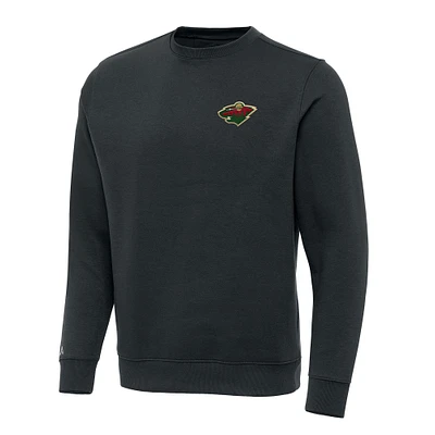Men's Antigua Charcoal Minnesota Wild Victory Crewneck Pullover Sweatshirt
