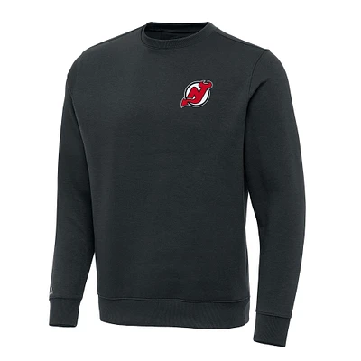 Men's Antigua Charcoal New Jersey Devils Victory Crewneck Pullover Sweatshirt
