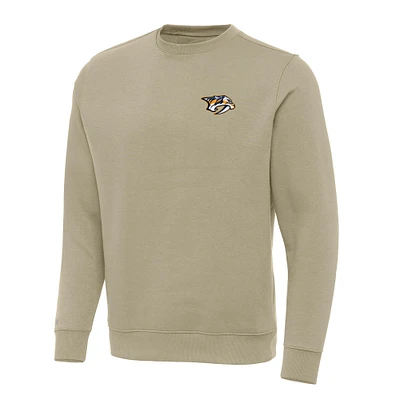 Men's Antigua Khaki Nashville Predators Victory Crewneck Pullover Sweatshirt