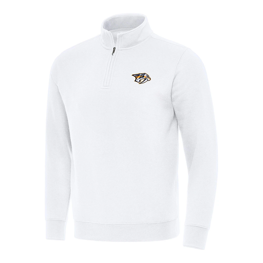 Men's Antigua White Nashville Predators Victory Quarter-Zip Mock Sweatshirt