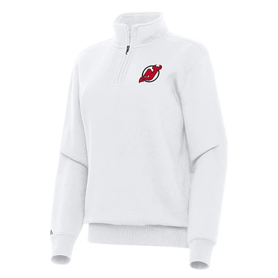 Women's Antigua White New Jersey Devils Victory Quarter-Zip Sweatshirt