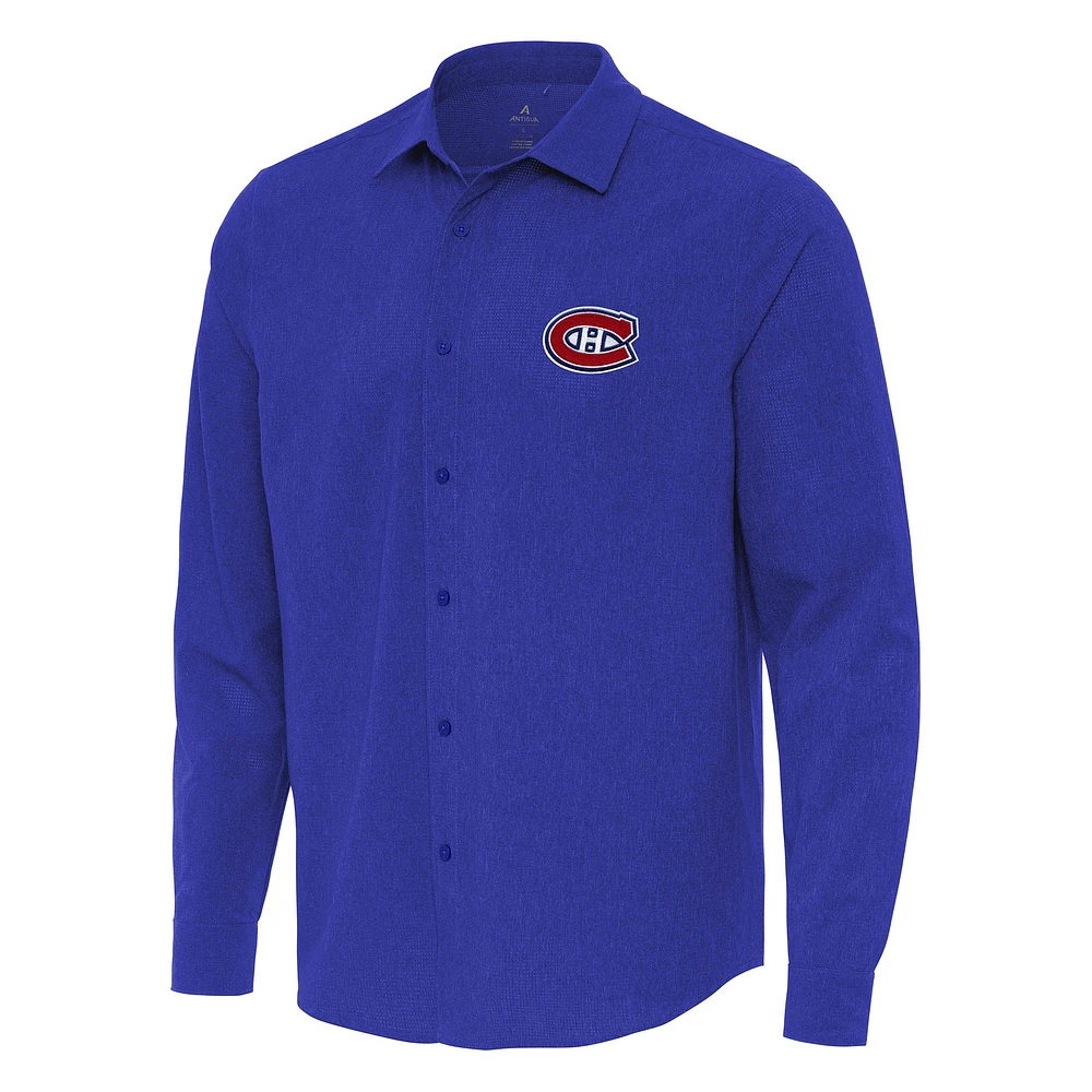 Men's Antigua Royal Montreal Canadiens Exposure Woven Long Sleeve Button-Up Shirt