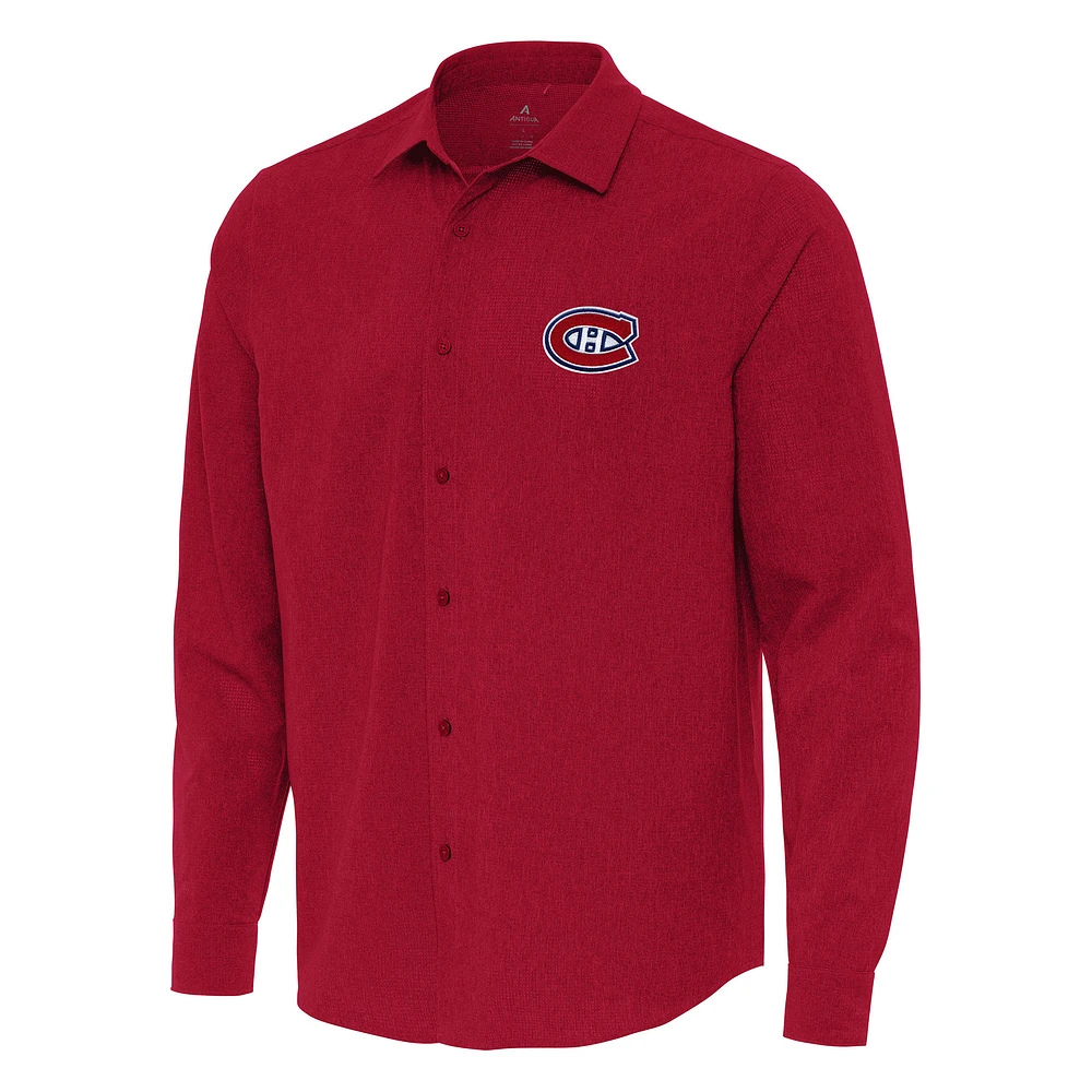 Men's Antigua Red Montreal Canadiens Exposure Woven Long Sleeve Button-Up Shirt