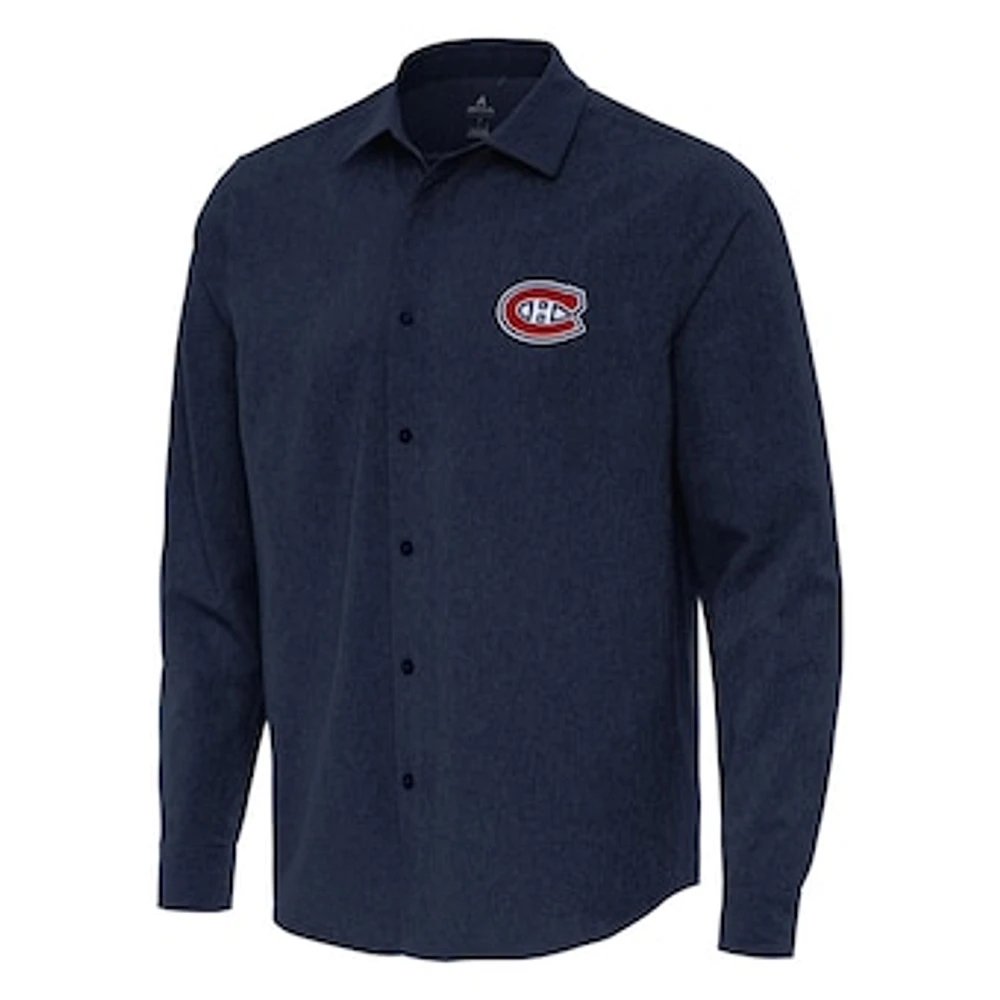 Men's Antigua Navy Montreal Canadiens Exposure Woven Long Sleeve Button-Up Shirt