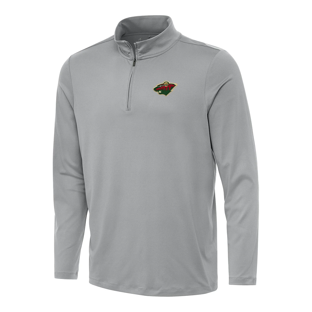 Men's Antigua Gray Minnesota Wild Reprocess Quarter-Zip Top