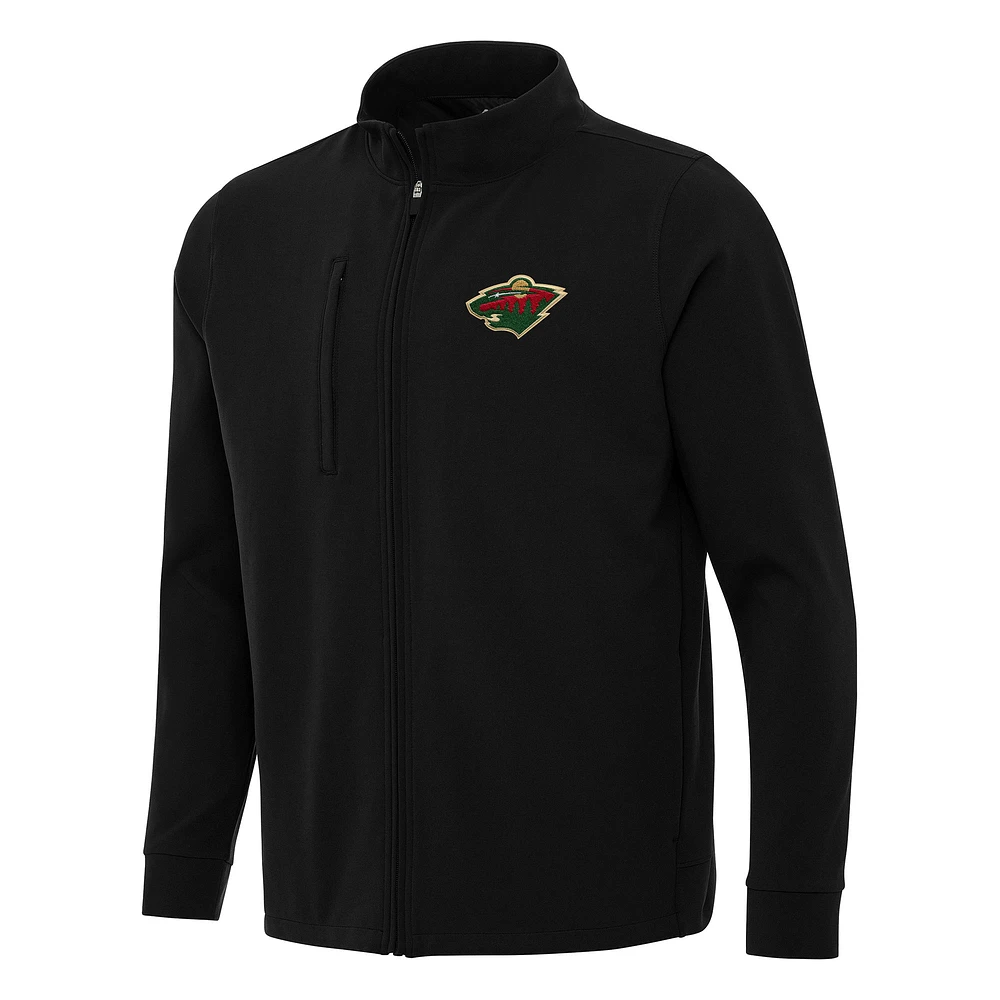 Men's Antigua Black Minnesota Wild Regard Full-Zip Jacket