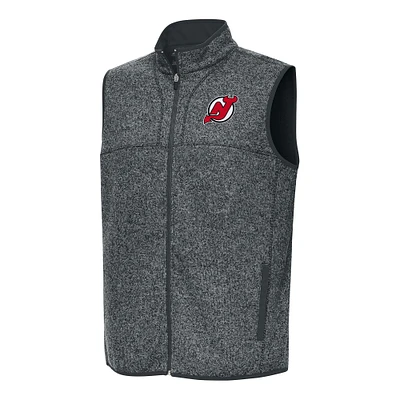 Men's Antigua Heather Gray New Jersey Devils Fortune Full-Zip Vest