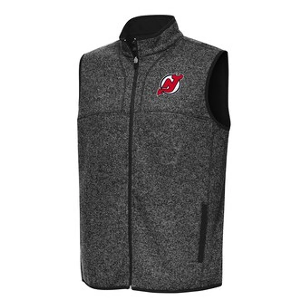 Men's Antigua Heather Black New Jersey Devils Fortune Full-Zip Vest