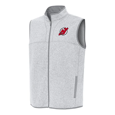 Men's Antigua Heather Gray New Jersey Devils Fortune Full-Zip Vest