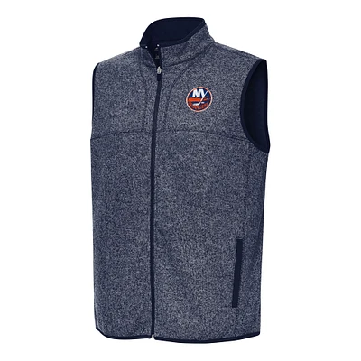 Men's Antigua Heather Navy New York Islanders Fortune Full-Zip Vest