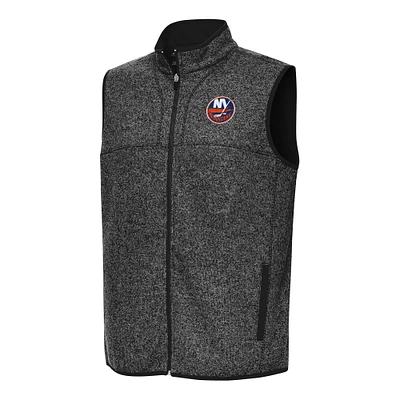 Men's Antigua Heather Black New York Islanders Fortune Full-Zip Vest