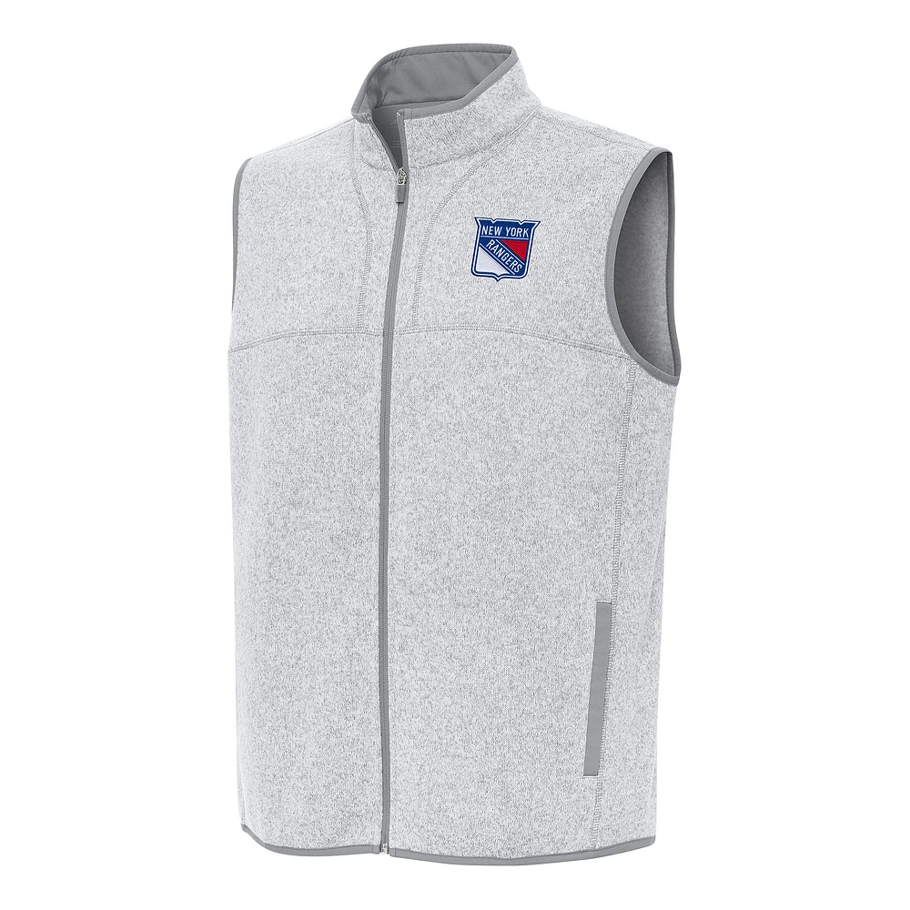Men's Antigua Heather Gray New York Rangers Fortune Full-Zip Vest