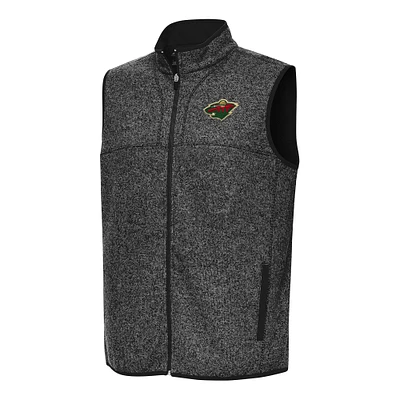 Men's Antigua Heather Black Minnesota Wild Fortune Full-Zip Vest