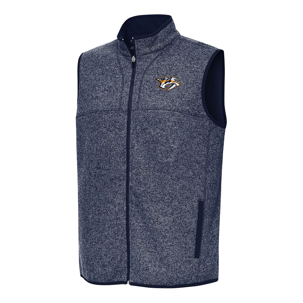 Men's Antigua Heather Navy Nashville Predators Fortune Full-Zip Vest
