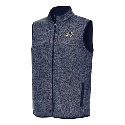 Men's Antigua Heather Navy Nashville Predators Fortune Full-Zip Vest