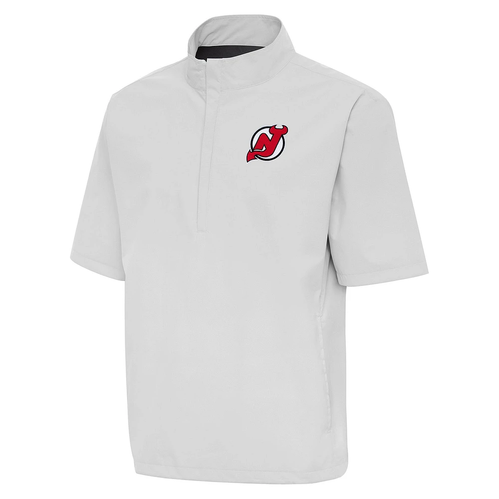 Men's Antigua Heather Gray New Jersey Devils Brisk Quarter-Zip Windbreaker