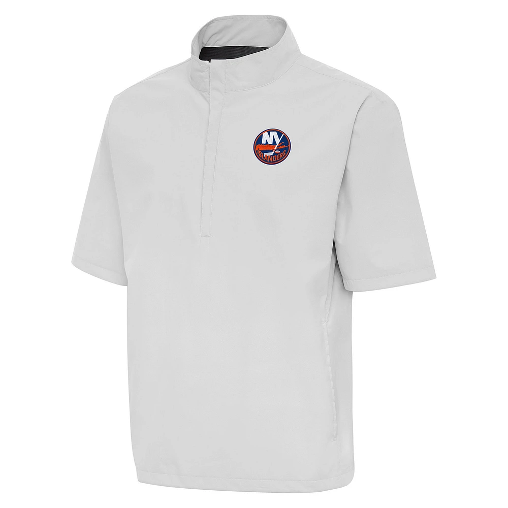 Men's Antigua Heather Gray New York Islanders Brisk Quarter-Zip Windbreaker