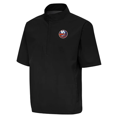 Men's Antigua Black New York Islanders Brisk Quarter-Zip Windbreaker