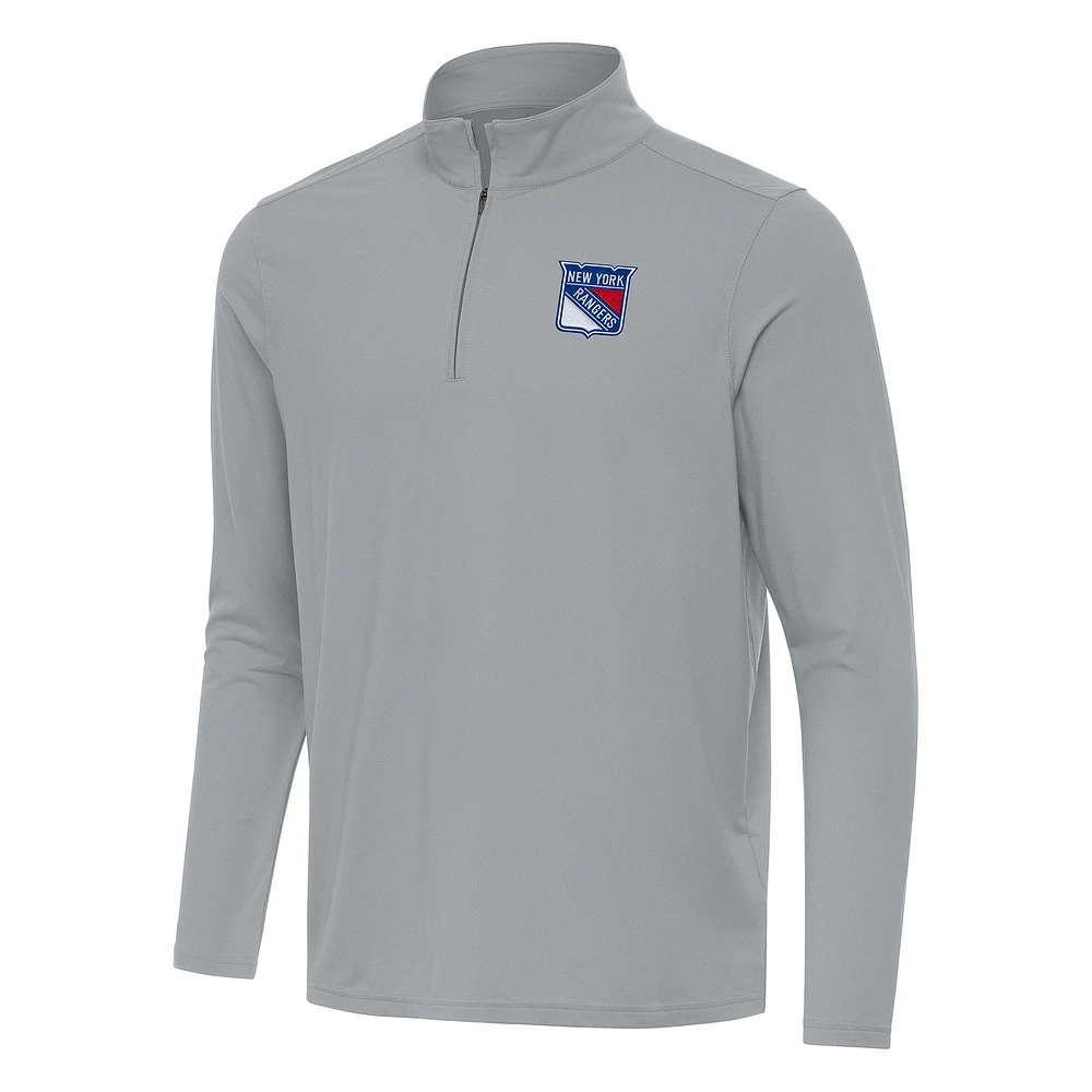 Men's Antigua Gray New York Rangers Intent Quarter-Zip Top