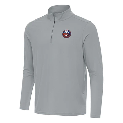 Men's Antigua Gray New York Islanders Intent Quarter-Zip Top