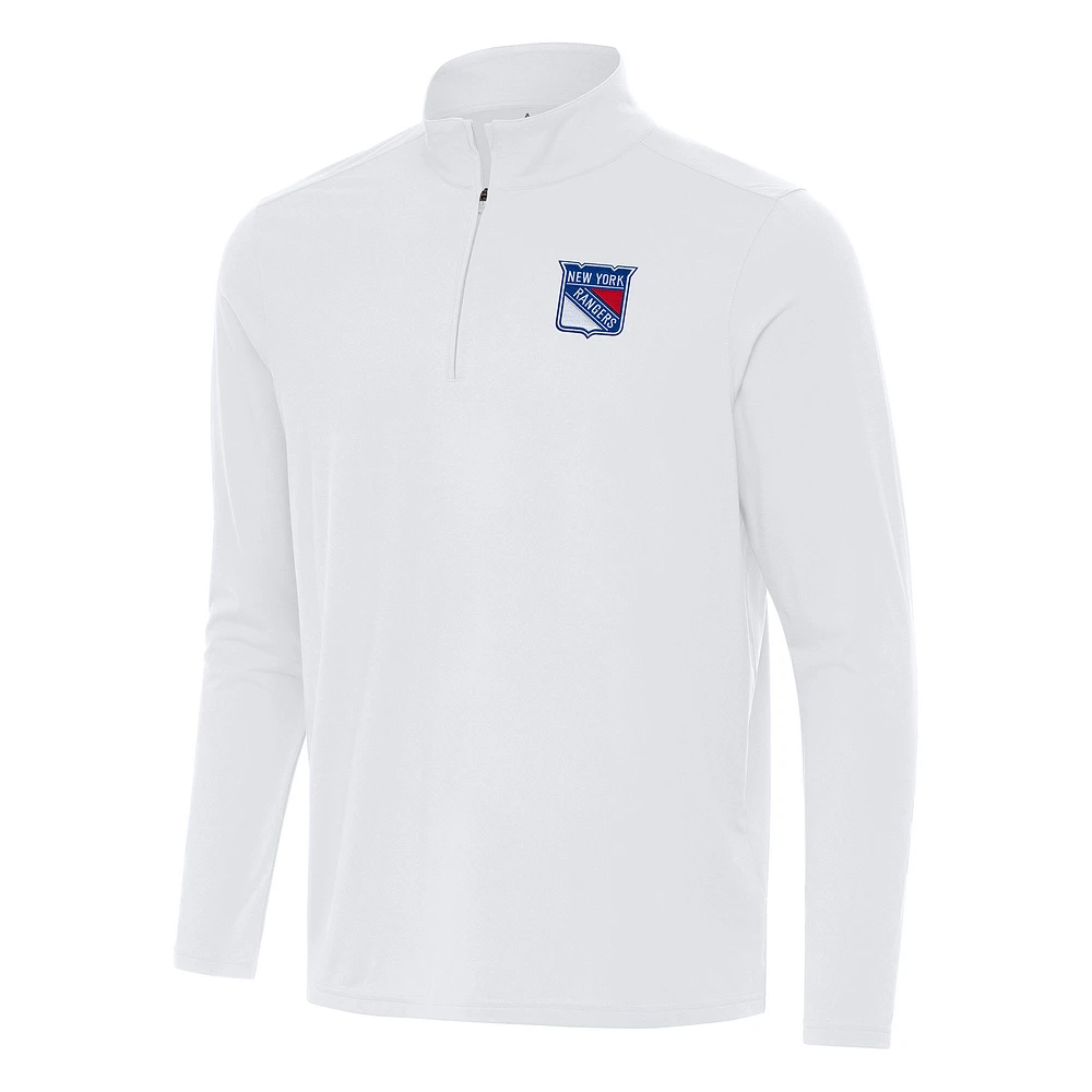 Men's Antigua White New York Rangers Intent Quarter-Zip Top