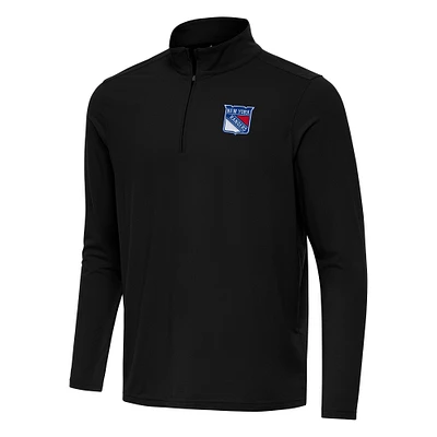 Men's Antigua Black New York Rangers Intent Quarter-Zip Top