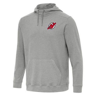 Men's Antigua Heather Gray New Jersey Devils Cloud Pullover Hoodie