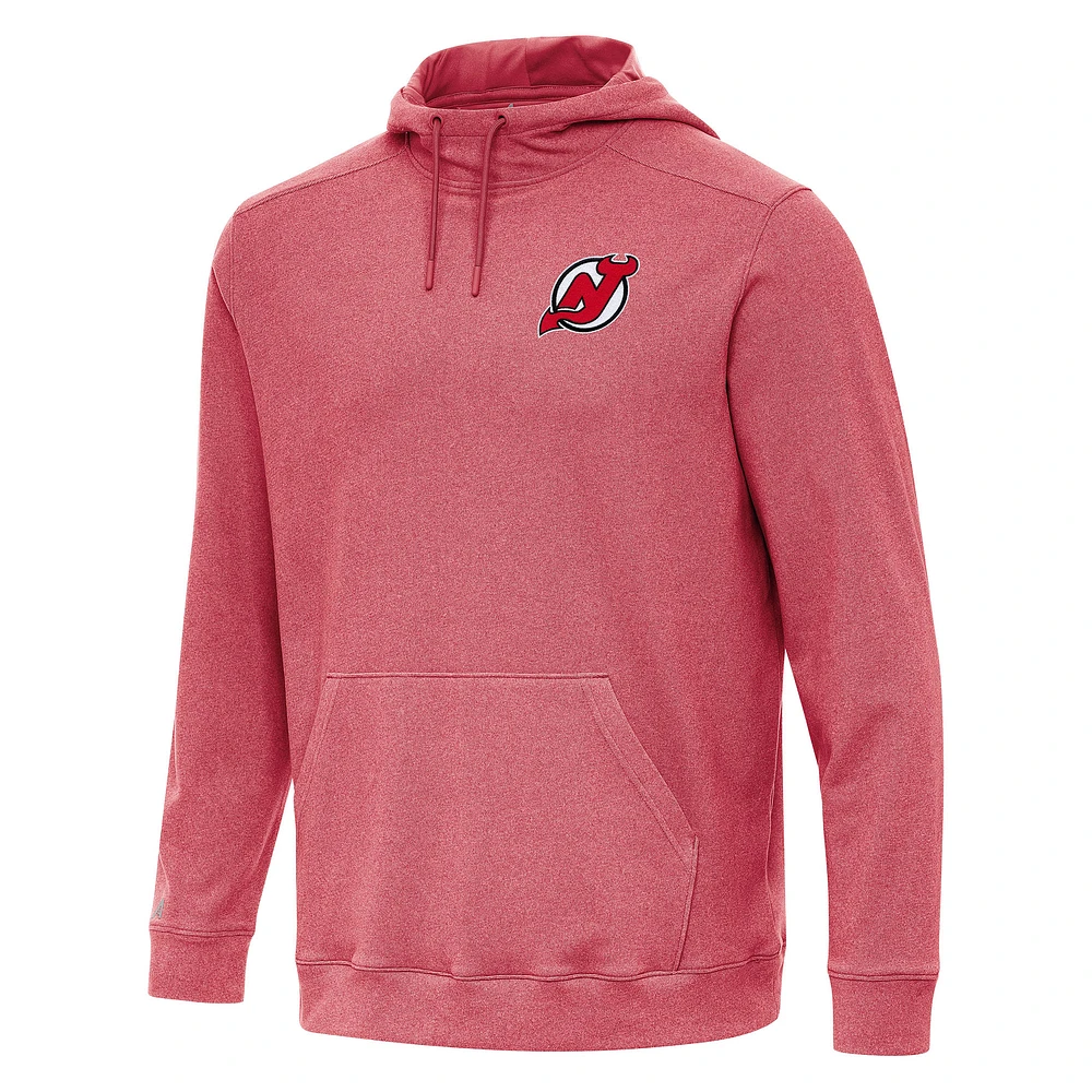 Men's Antigua Heather Red New Jersey Devils Cloud Pullover Hoodie