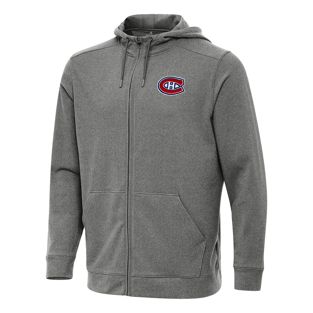 Men's Antigua Heather Black Montreal Canadiens Effortless Full-Zip Hoodie Jacket